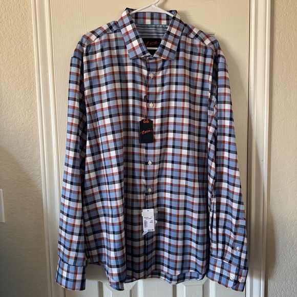 Egara Men’s Slim Fit  Dress Shirt Size XXL –checkered blue brown Non Iron - Picture 1 of 8